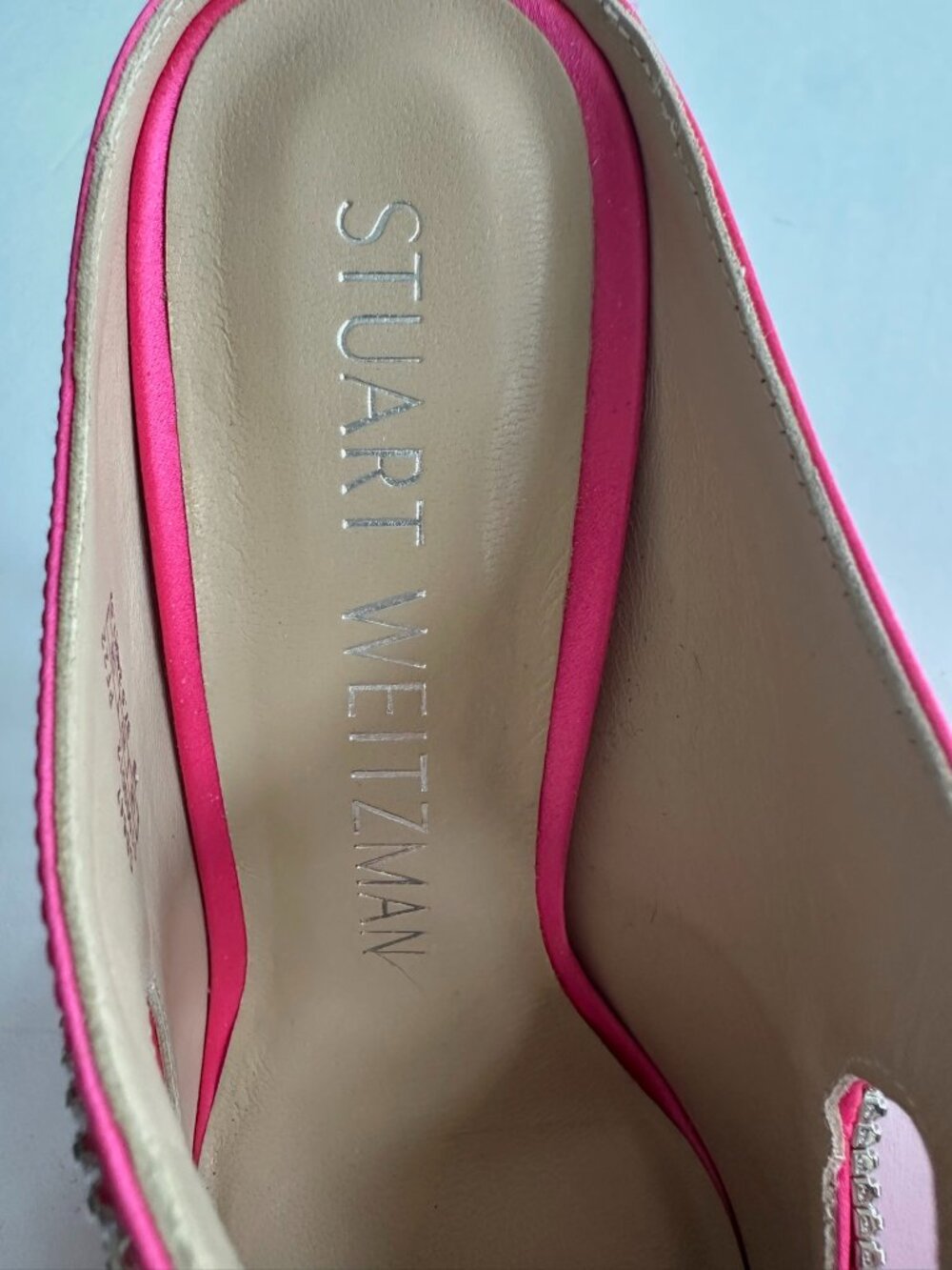 Stuart Weitzman Pink Satin Crystal Heels, Size 7 Luxury Designer Pumps Mules - Picture 8 of 12
